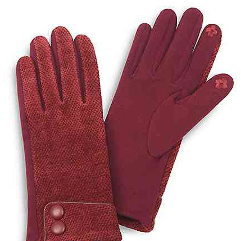 Button Cuff Burgundy Gloves